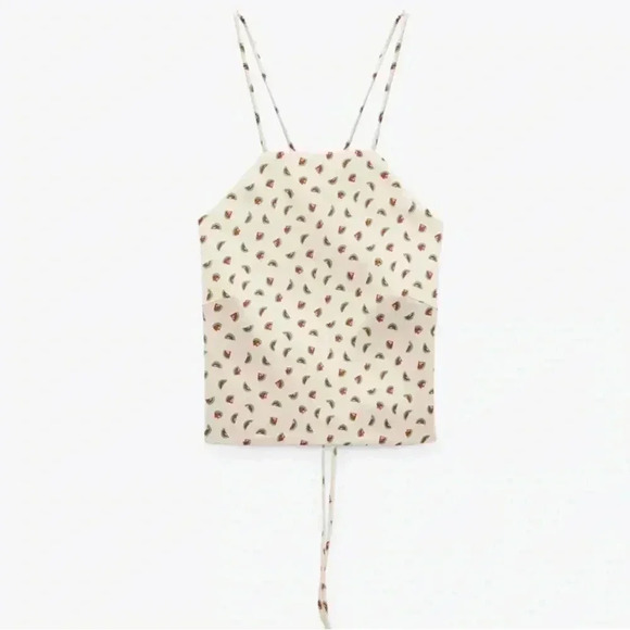 Zara Watermelon Print Satin Strappy Back Cropped Top Size S - Picture 2 of 7
